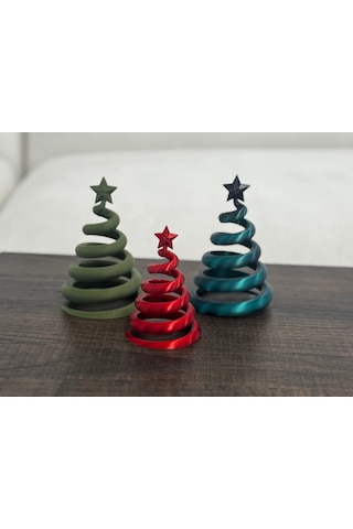 Storeşahin 3d Baskı 3lü Spiral Yılbaşı Ağacı Seti Yıldız Tepelikli Masaüstü Süs Shn0720 Diğer