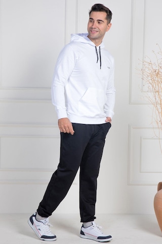 Mecit 2975 Beyaz %100 Pamuk Kapüşonlu Spor Model Büyük Beden Erkek Pijama Takımı Beyaz