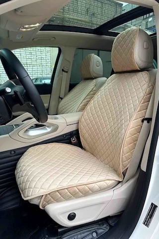 Tay Tüyü Terletmez Kumaş Oto Koltuk Kılıfı 2 Ön Koltuk Seti - Krem