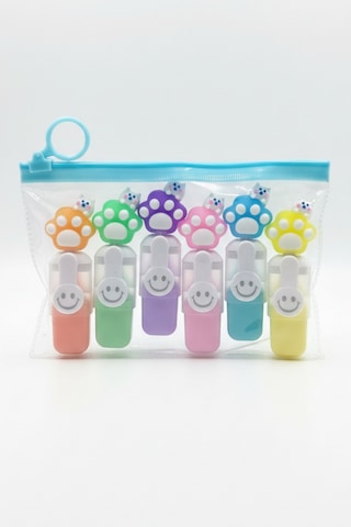 Sevimli Kedi Başlıklı Mini Fosforlu Keçeli Kalem-6lı Set-fosfor06