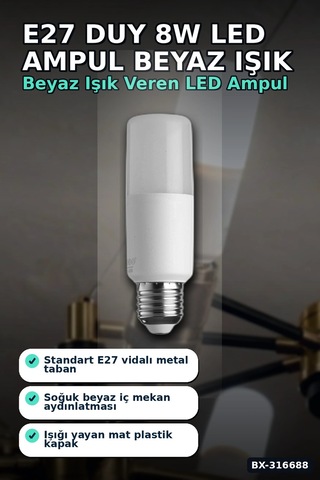 Led Ampul 8w 6500k Beyaz Işık E27 Duy 720 Lümen Tasarruflu Aydınlatma 1 Adet Bx-316688