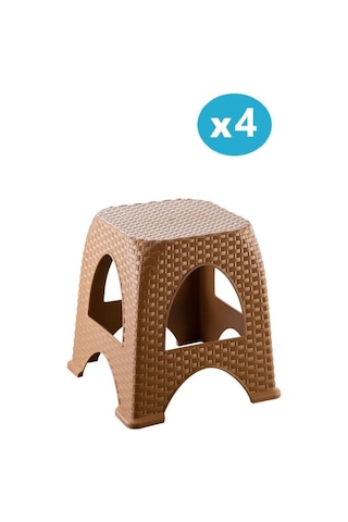 Omnipazar Sy-4667 Plastik Hasır Tabure Küçük Boy 4'lü Set Kahverengi