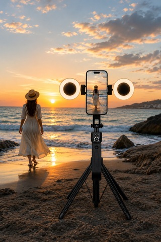 Yapay Zeka Yüz Takipli 1.8mt Ai Çift Işıklı Sarsıntı Önleyici Telefon Tutucu Uzatılabilir Selfie Çubuğu Tripod