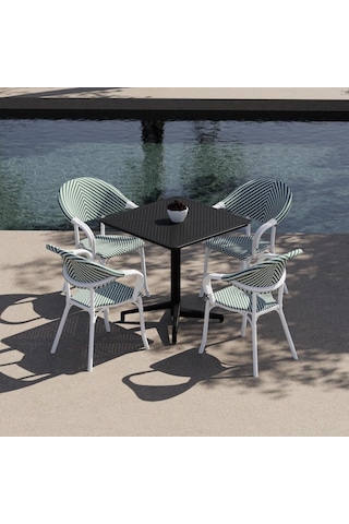 Moon Katlanır Masa 80x80 Cm - Bahçe, Balkon, Kafe, Restoran İçin, İç Ve Dış Mekan Siyah Çok Renkli