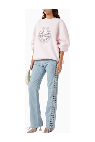 Rotate Birger Christensen Heavy Organik Kot Pembe, Oversize Baskılı Kadın Sweatshirt Açık Pembe