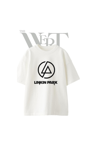 Thewert Linkin Park Tasarım Baskılı Ünisex Beyaz Oversize T-shirt