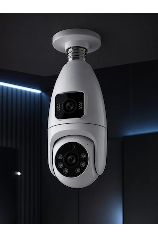 Gece Görüşlü Çift Lens Wi-fi Ampul Kamera Mobil Takip Destekli Beyaz