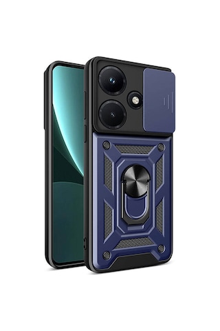 İnfinix Hot 30i Kılıf Magnetik Standlı Kamera Korumalı Zore Sürgülü Vega Kapak Mavi