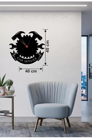 Car Service Temalı Ahşap Duvar Saati - 40x40 Cm Teknik Servis Dekoru Belirtilmemiş