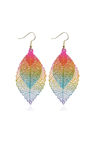 Çift Katmanlı Yapraklar Püskül Küpe Basit Retro Metal Yaprak Kulaklar Süsler Royalblue Sarı