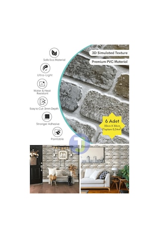 Technojet 30x30cm 3d Kendinden Yapışkanlı Duvar Kağıdı Kaplama Dekorasyon Mutfak 6lı Paket 0,54m2