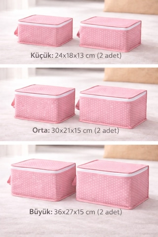 Serstil 6'lı Seyahat Bavul Organizer Filesiz Hurç Seti Hurç Ve Çanta Takımı - Pembe Benekli Pembe Puantiye