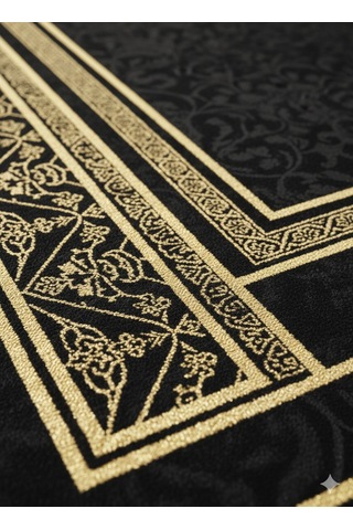 Siyah Seccade Ve Namazlık Dijital Baskılı Yumuşak Diz Acıtmaz Siyah - Altın