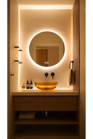 Digital Hayat Buğu Çözücü Dokunmatik Dimlenebilir Yuvarlak Ayna Gün Işığı Led Dekoratif Banyo Makyaj Aynası Naturel