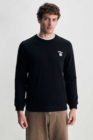 Ucla Valley Siyah Bisiklet Yaka Baskılı Standard Fit Erkek Sweatshirt Siyah
