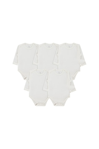 Civil Baby Düz Uzun Kol 5 Li 3-9 Ay Çıtçıtlı Badi - Beyaz