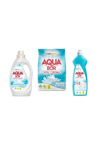 Aquabor Doğal Mineralli Sıvı Beyaz + 4kg Beyaz + Bulaşık Set 0.75 LT - 2.5 LT - 12 KG 57454330