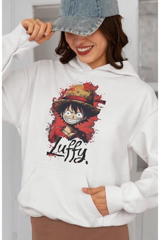 Sevbano Monkey D. Luffy Tasarım Baskılı Unisex Oversize One Piece Anime K beyaz