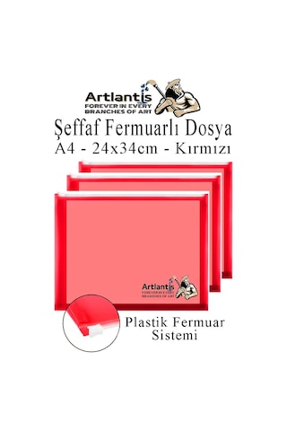 A4 Şeffaf Fermuarlı Dosya Kırmızı 3 Adet Pvc Fermuarlı Evrak Dosyası 24x34cm Çıtçıtlı Belge Evrak Dosyası Ofis Büro Okul 3 Adet