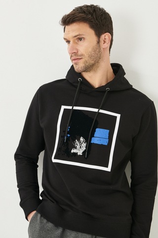 AC&Co / Altınyıldız Classics Altinyildiz Classics Erkek Siyah Standart Fit Normal Kesim Kapüşonlu Yaka Baskılı Sweatshirt 4A5222200003SYHXL Siyah