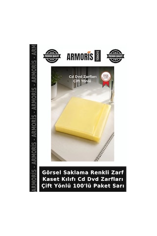 Görsel Saklama Renkli Zarf Kaset Kılıfı Cd Dvd Zarfları Çift Yönlü 100'lü Paket Sarı