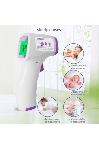 Ruicoo Infrared Isı Ölçer El Tipi Doku-sız Lcd Ekranlı 16 Veri Kaydı İle C/ F Değiştirilebilir Termometre Pil Yok, Logo'lu