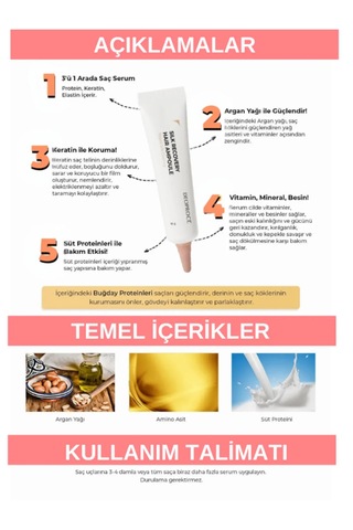 Protein, Keratin, Elastin Içeren Hasarlı Saçlar Yoğun Saç Bakım Serumu 10g