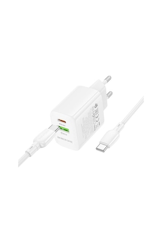Borofone Bn29 Fuente Pd30w + Qc3.0 Şarj Seti 1m Tip-c Tip-c Kablosu İle, Fiş Tipi: Ab Fiş Beyaz Beyaz