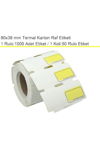 80x38 Mm Termal Karton Raf Reyon Etiketi Sarı Çerçeveli 1 Rulo:1000 Adet 1 Koli:50 Rulo / En:80 Mm Boy:38 Mm 50