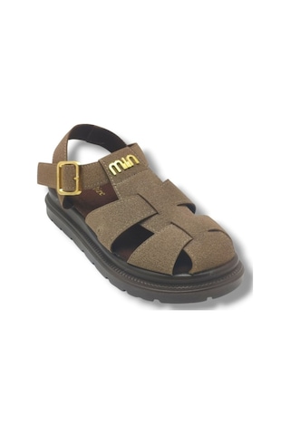 Şanzelize K805-26 Süet Tokalı Anatomik Taban Kadın Sandalet Vizon