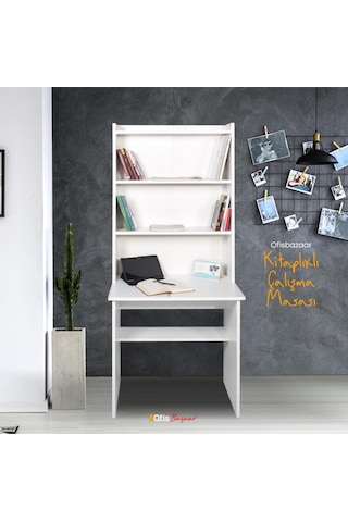 My Design Kitaplıklı Çalışma Odası Masası Beyaz