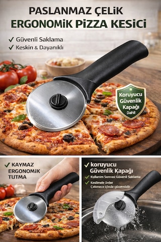 Paslanmaz Çelik Pizza Kesici Rulet Hamur, Börek, Mantı Ve Erişte Kesme Aparatı Ergonomik Mutfak Dilimleyici Karışık