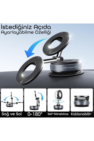 Magnetpro Araç Telefon Tutucu Magsafe Vakumlu 360 Dönebilir, Mükemmel Tutunma, Ultra Güçlü Vantuz N52 Çift Mıknatıs, Magsafe İphone Android Uyumlu, Araç, , Salonu İçin Sku: Smg8690010063557