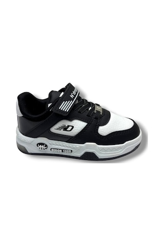 Ndrops 012-26 Deri Cırt Bantlı Çocuk Sneaker Siyah Beyaz 26-30 Siyah