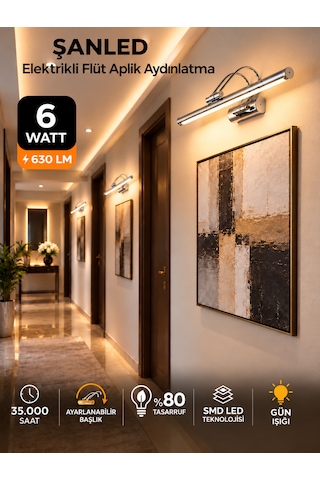 6w Elektrikli Flüt Led Aplik Krom Renk Gün Işığı Ayarlanabilir Başlık