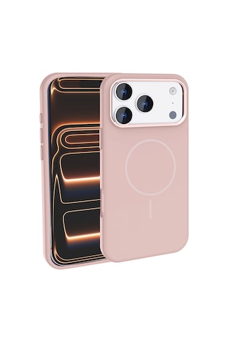 Apple Uyumlu iPhone 17 Pro Max Kılıf M-safe Şarj Özellikli Metal Kamera Çerçeveli Zore Edi Silikon Kapak - Rose G Altın