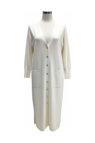 Kadın Önü Düğmeli V Yaka Cepli Mevsimlik Hırka Krem