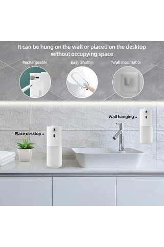 Tutuculu 2 Adet-dokunmasız Otomatik Sabunluk Sensörlü Köpük Tip-c Şarjlı Yüksek Kapasiteli Ayarlanabilir Anahtarlı Akıllı Sıvı Sabunluk