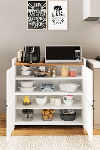 Ae-3060 Forum Beyaz/çam 4 Kapaklı, 4 Raflı, Çok Amaçlı Dolap,ayak