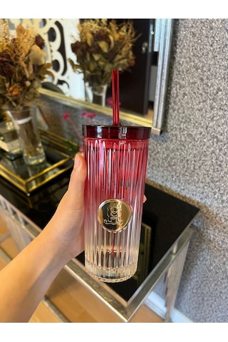 Morponi Pipetli Cam Bardak Tekli Pinterest Model Kırmız 450 Ml Kırmızı