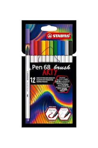 Pen 68 Brush Arty - Premium Keçeli Kalem - 12&apos Li Paket - Çeşitli Renkler