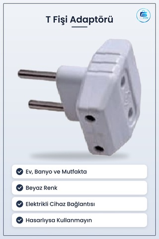 T Fişi Elektrik Fiş Adaptörü Bağlantı Ev Banyo Mutfak Elektrikli