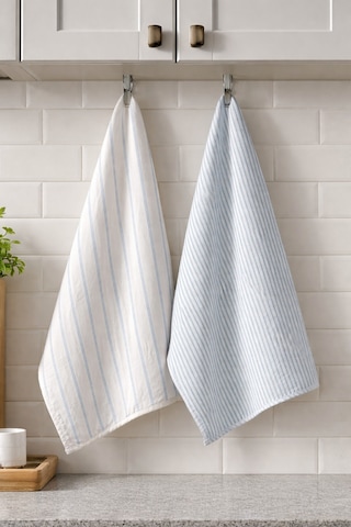 %100 Pamuk Çift Kat Müslin Mutfak Kurulama Bezi 2 Li Set 40x60 Cm Emici Yumuşak Mutfak Havlusu - Elv-mkb Mavi