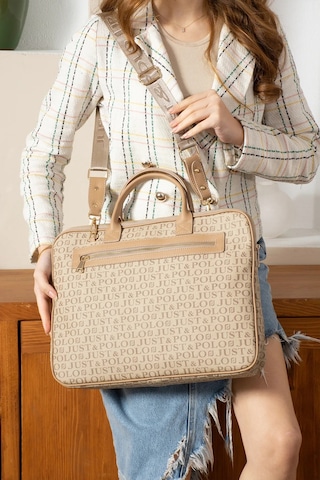 Just Polo Orijinal Ayarlanabilir Askılı Lüks Laptop & Evrak Çantası Shopper Ebat 30 X 40 Cm Vizon