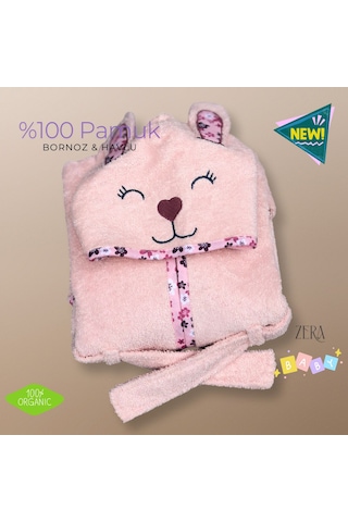 Bebek Bornoz Kapişonlu & Bebek Havlu Set %100 Organic Pamuk Yumuşacık Nakış Desenli 2 - 4 Yaş