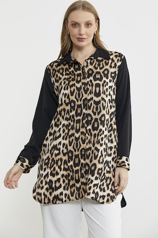Leopar Detaylı Tunik Gömlek - Siyah Siyah