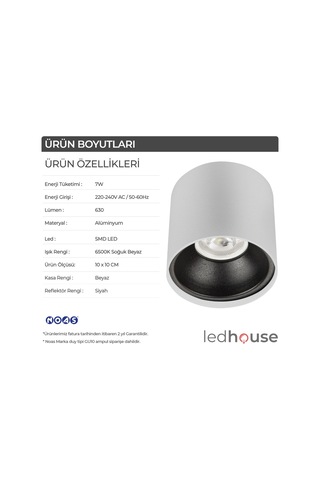 Spot Lamba Led 7W Silindir Beyaz-Siyah Duvar Aydınlatma Armatür
