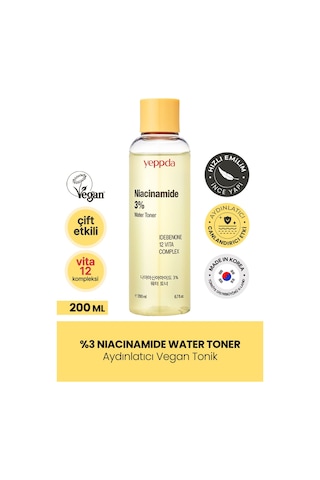 Yeppda %3 Niacinamide İçeren Aydınlatıcı Vegan Tonik Yeppda Niacinamide %3 Water Toner 200ml