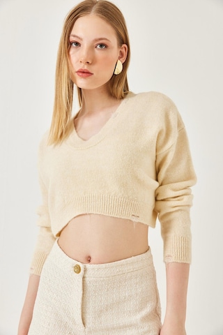 Shade Kadın Crop Triko Kazak 20246925 - Ekru