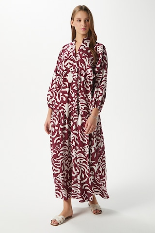 Prive Kadın Showy Bordo %100 Viskon Maksi Boy Elbise Bordo - Krem